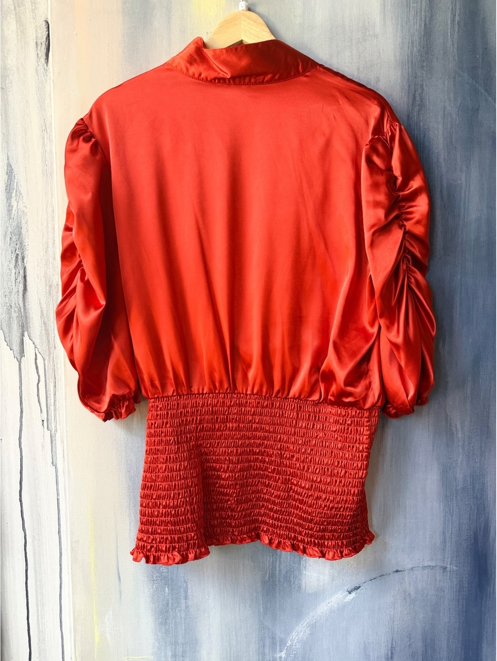 Ashley Stewart Poppy Red Orange Satin Wrap Blouse 14W - Picture 5 of 7